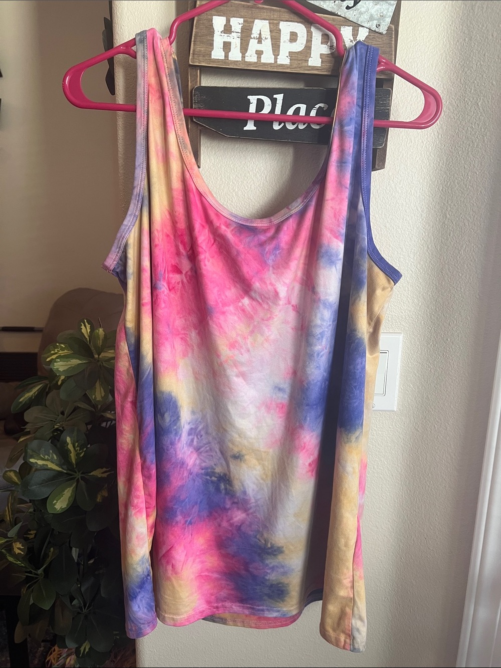 Tie-Dye Scoop Neck Tank Top - Pink, Purple & Yellow